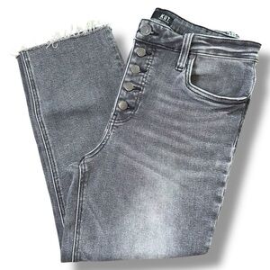 KUT Rachael Fab Ab Mom Jeans Ankle Crop Straight High Rise Raw Hem Button Fly